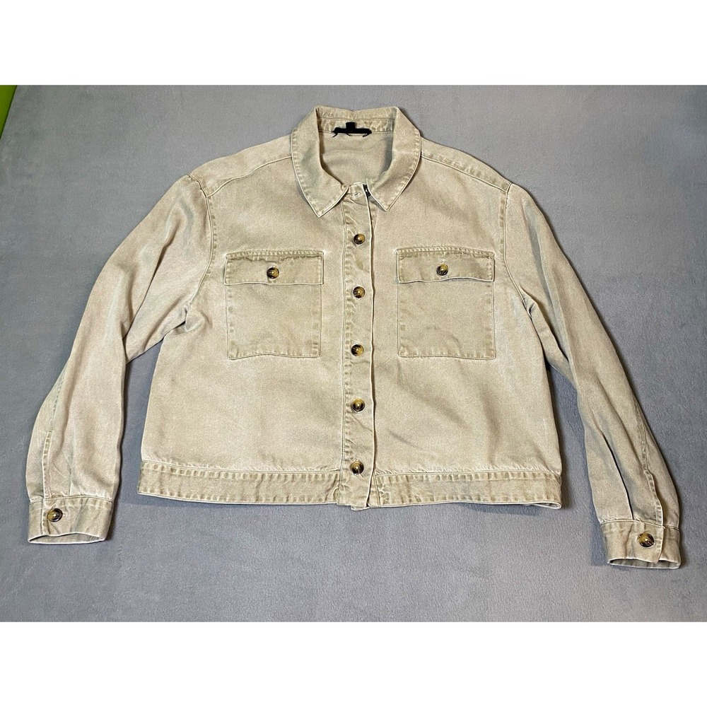 Jane Delancey Women's XL Beige Lyocell Denim Jeans Jacket Chambray Lightweight